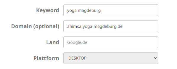 Eingabemaske Ranking Check
