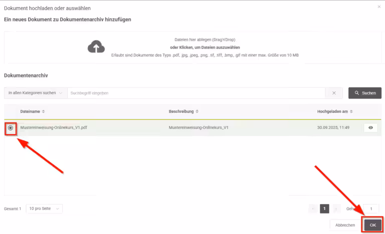 Bestätigung auswählen